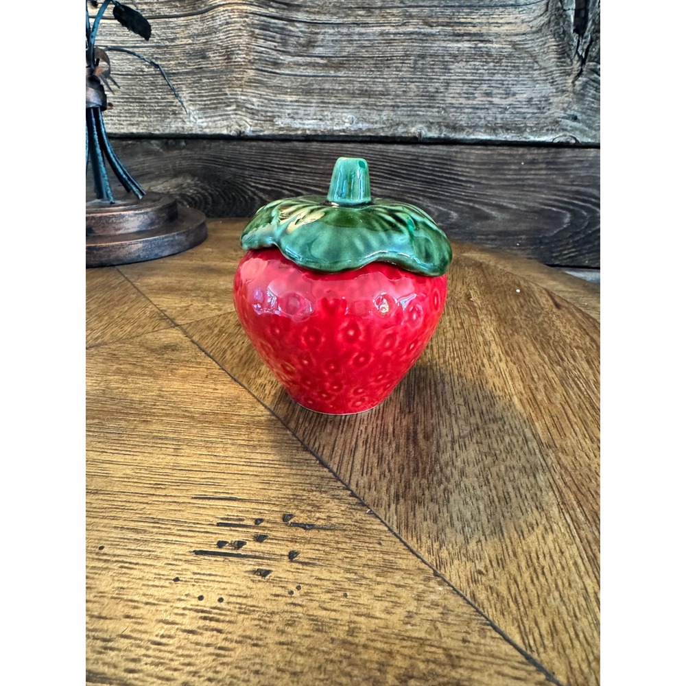 Matar Bela Portugal Ceramic Strawberry Jam Jar Sugar Bowl Red Green Vintage